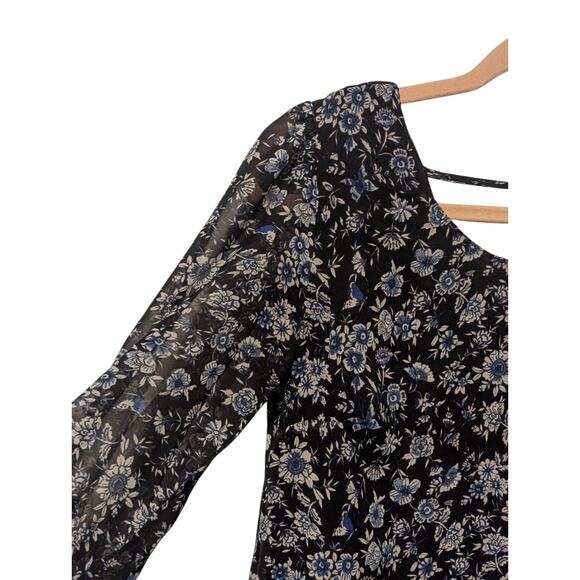 Speechless Women's Size Small Blue Floral 3/4 Button Sleeve Dress Back Cut Out - Picture 3 of 11